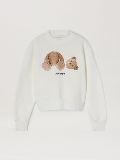 Palm Angels Bear Print Bavlnene Sweatshirt Mikiny Detske Biele Hnede | SK-574190