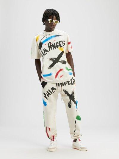 Palm Angels Brush Strokes Klasické Tee Tricko Panske Biele Čierne | SK-849838