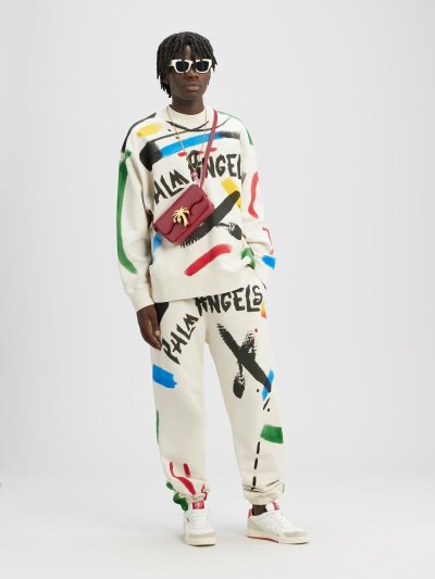 Palm Angels Brush Strokes Sweatpants Sportove Nohavice Panske Biele Čierne | SK-079255