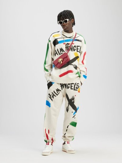 Palm Angels Brush Strokes Sweatshirt Mikiny Panske Biele Čierne | SK-596278