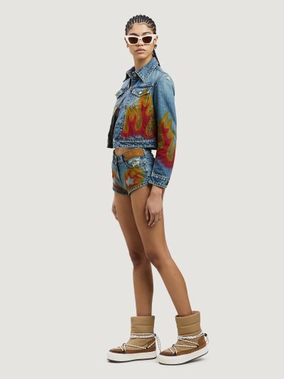 Palm Angels Burning Denim Hot Pants Sortky Damske Svetlo Modre Červené | SK-056379