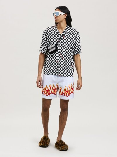 Palm Angels Burning Flames Print Swimshort Swim Shorts Panske Biele Červené | SK-947362