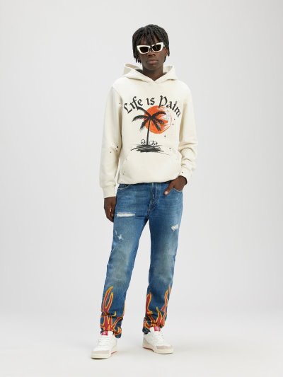 Palm Angels Burning Flames Regular Denim Pants Džínsy Panske Modre Červené | SK-437082