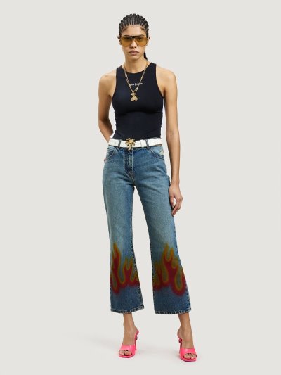 Palm Angels Burning Flared Denim Pants Džínsy Damske Svetlo Modre Červené | SK-301457