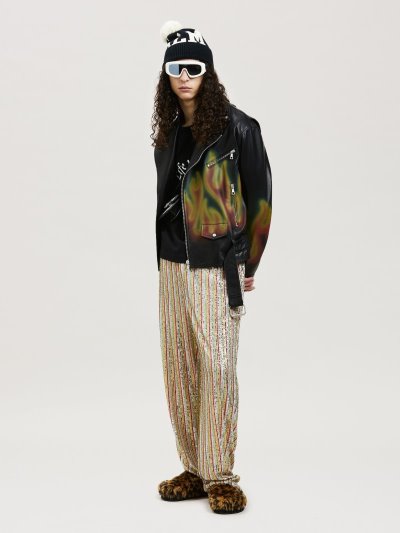 Palm Angels Burning Kozene Jacket Bundy Panske Čierne Biele | SK-446108