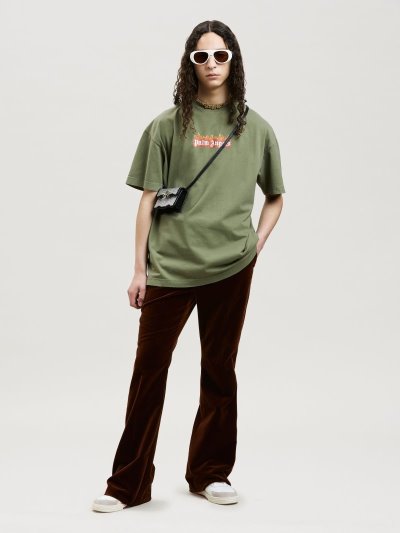 Palm Angels Burning Logo Klasické Tee Tricko Panske Biele | SK-112358