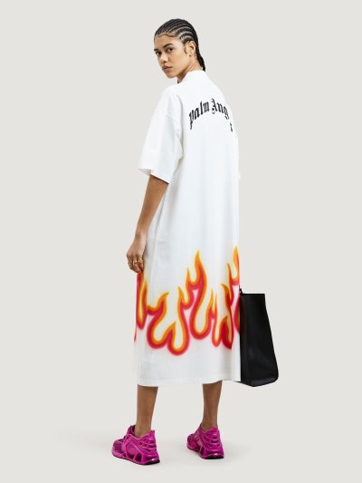 Palm Angels Burning T-dress Saty Damske Biele Červené | SK-252573