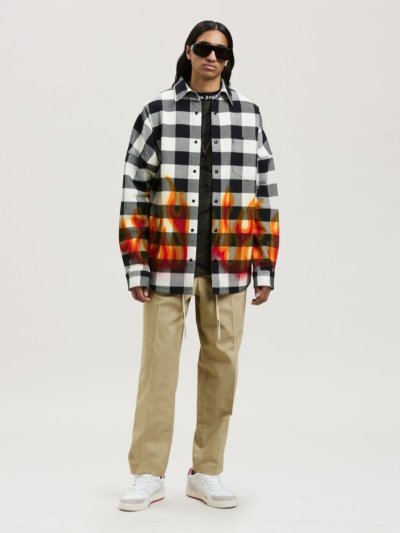 Palm Angels Check-print Long-sleeve Shirt Kosele Panske Čierne Červené | SK-581729