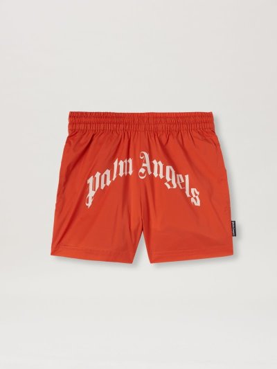 Palm Angels Curved Logo Beachwear Shorts Swim Shorts Detske Oranžové Biele | SK-173286