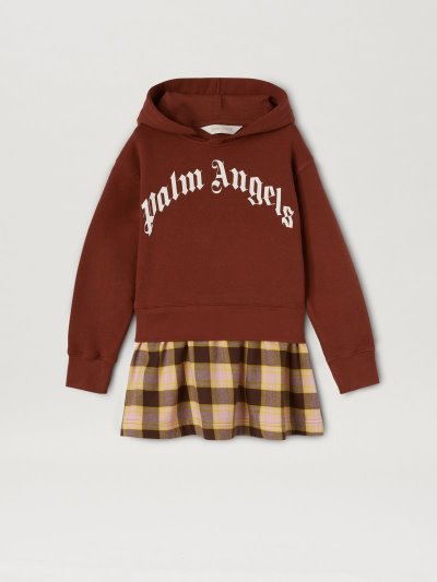 Palm Angels Curved Logo Check Fleece Saty Saty Detske Hnede Biele | SK-792580