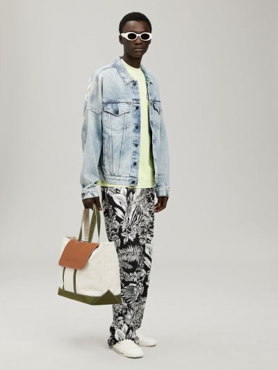 Palm Angels Curved Logo Denim Jacket Bomber Bunda Panske Svetlo Modre Biele | SK-431001
