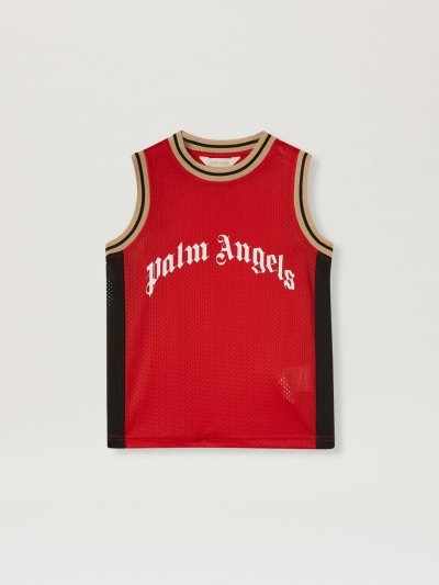 Palm Angels Curved Logo Mesh Tank Top Vesty Detske Červené Biele | SK-241241