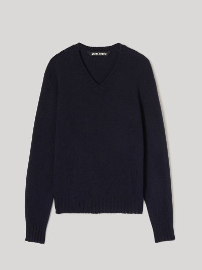 Palm Angels Curved Logo Svetrove Saty Jumpers Panske Námornícka Modrá Modre Biele | SK-029800