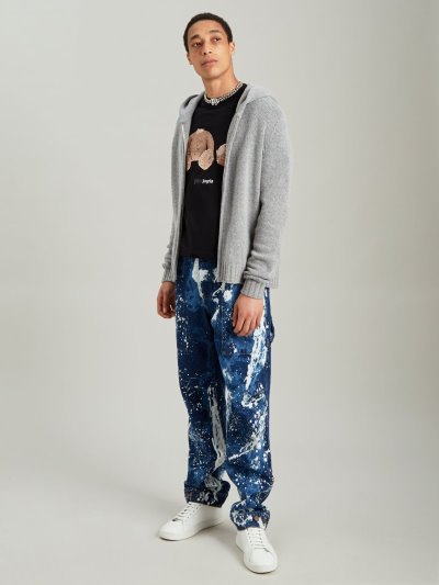Palm Angels Curved Logo Svetrove Saty Mikiny S Kapucňou Panske Siva Biele | SK-171621