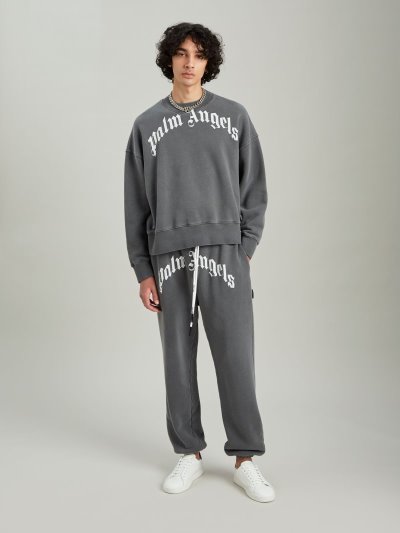 Palm Angels Curved Logo Sweatpants Sportove Nohavice Panske Čierne Biele | SK-247494