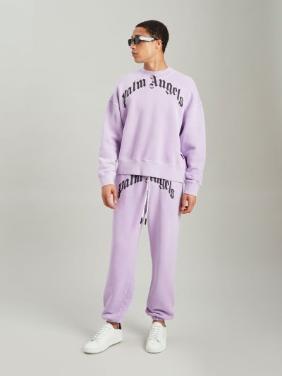 Palm Angels Curved Logo Sweatpants Sportove Nohavice Panske Nachový Biele | SK-865217