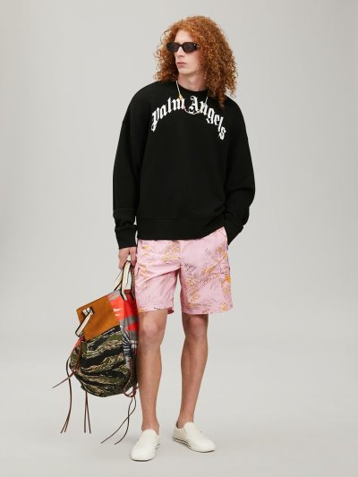 Palm Angels Curved Logo Sweatshirt Mikiny S Kapucňou Panske Čierne Biele | SK-077163