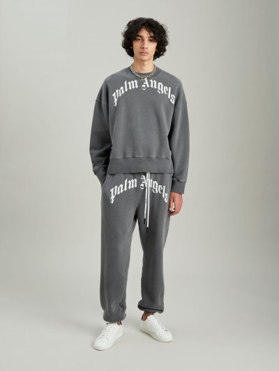 Palm Angels Curved Logo Sweatshirt Mikiny Panske Čierne Biele | SK-239026