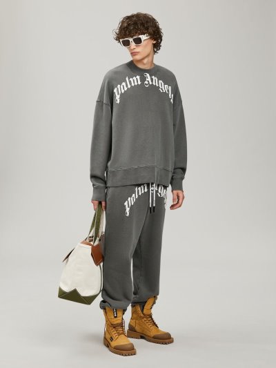 Palm Angels Curved Logo Sweatshirt Mikiny Panske Čierne Biele | SK-239541