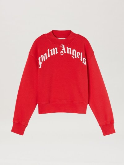 Palm Angels Curved Logo Sweatshirt Mikiny Detske Červené Biele | SK-330572