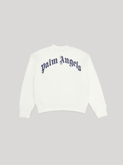 Palm Angels Curved Logo Sweatshirt Mikiny Detske Biele Námornícka Modrá Modre | SK-770975