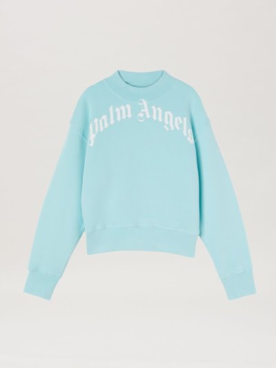 Palm Angels Curved Logo Sweatshirt Mikiny Detske Svetlo Modre Biele | SK-941295