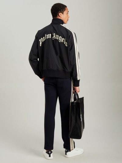Palm Angels Curved Logo Tracking Jackets Mikiny Panske Čierne Biele | SK-679247