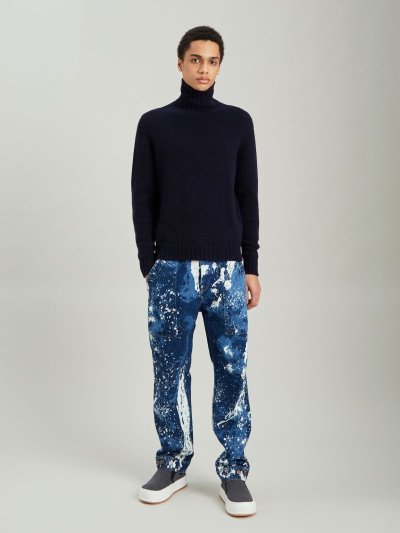 Palm Angels Curved Logo Turtleneck Svetrove Saty Jumpers Panske Námornícka Modrá Modre Biele | SK-408861