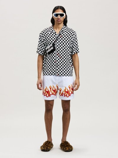Palm Angels Damier Print Bowling Shirt Kosele Panske Čierne Červené | SK-990509