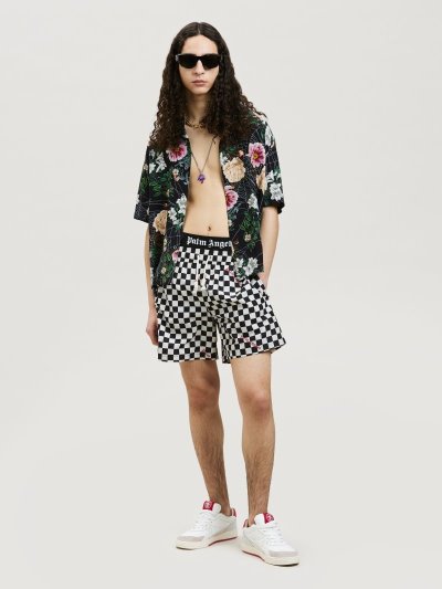 Palm Angels Damier Print Swimshort Swim Shorts Panske Čierne Červené | SK-824590
