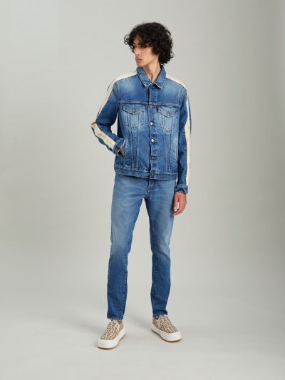Palm Angels Denim Tracking Jackets Bundy Panske Svetlo Modre Biele | SK-327777