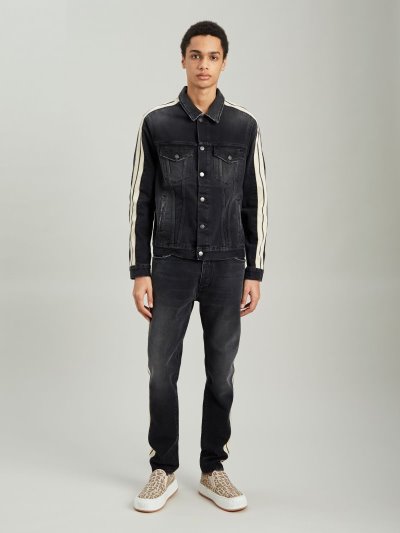 Palm Angels Denim Tracking Jackets Bundy Panske Čierne Biele | SK-955493