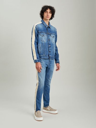 Palm Angels Denim Tracking Pants Džínsy Panske Svetlo Modre Biele | SK-438881