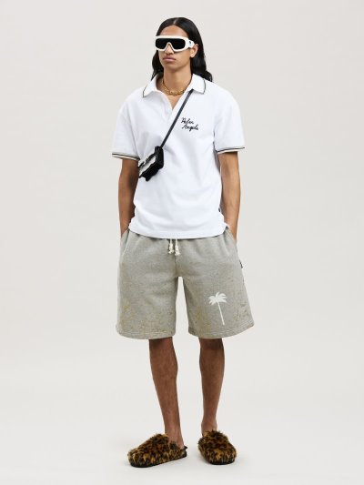 Palm Angels Embroidered Palm Angels Polo Tricko Panske Biele Čierne | SK-207241