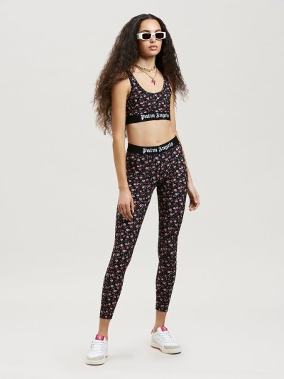Palm Angels Flower Print Klasické Logo Leggins Leginy Damske Čierne Ruzove | SK-555486