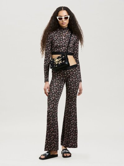 Palm Angels Flowers Mock Neck Logo Top Tricko Damske Čierne Ruzove | SK-283765