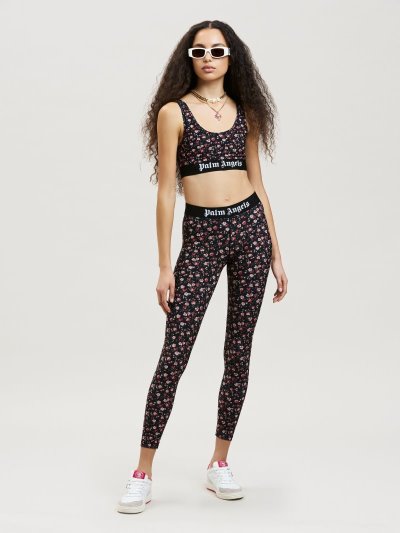 Palm Angels Flowers Print Logo Sports Bra Podprsenky Damske Čierne Biele | SK-371601