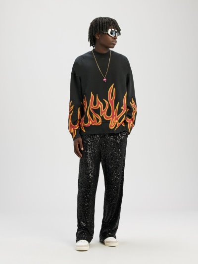 Palm Angels Garment Dye Graffiti Flames Sweatshirt Mikiny Panske Čierne Červené | SK-765124