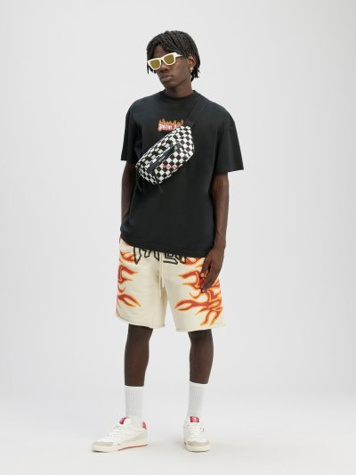Palm Angels Garment Dye Graffiti Flames Sweatshorts Sortky Panske Biele Čierne | SK-850487