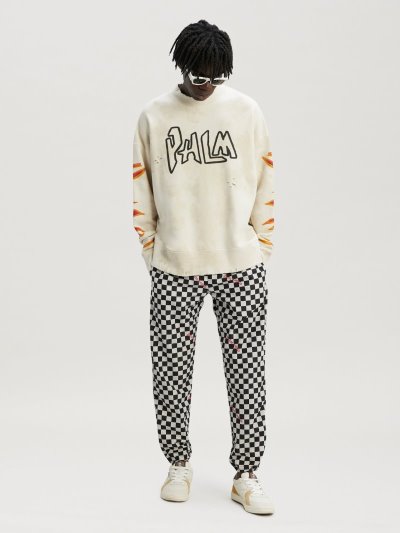 Palm Angels Garment Dye Palm Graffiti Flames Sweatshirt Mikiny Panske Biele Čierne | SK-887477