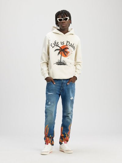 Palm Angels Garment Dye Sunset Palm Hoodie Mikiny S Kapucňou Panske Biele Čierne | SK-271063