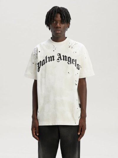 Palm Angels Glittered Logo Klasické Tee Tricko Panske Biele Čierne | SK-500255