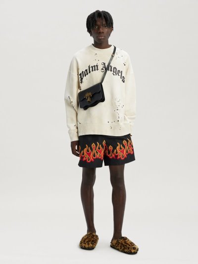 Palm Angels Glittered Logo Sweatshirt Mikiny Panske Biele Čierne | SK-043680