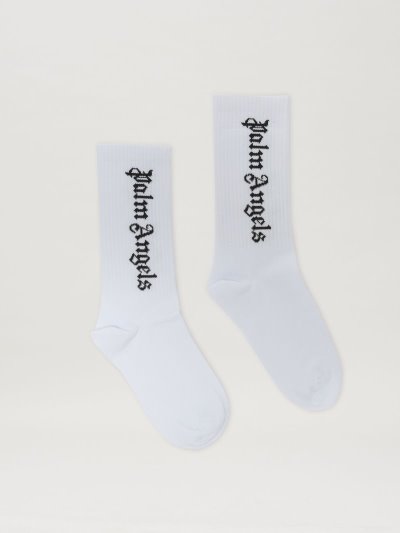 Palm Angels High Logo Socks Ponozky Detske Biele Čierne | SK-469214