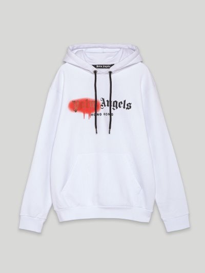 Palm Angels Hong Kong Sprayed Hoodie Mikiny S Kapucňou Panske Biele Oranžové | SK-441477