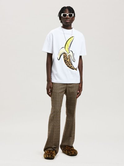 Palm Angels Leopard Banana Klasické Tee Tricko Panske Biele Žlté | SK-572933