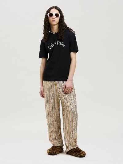 Palm Angels Life Is Palm Fitted Tee Tricko Panske Čierne Biele | SK-830575