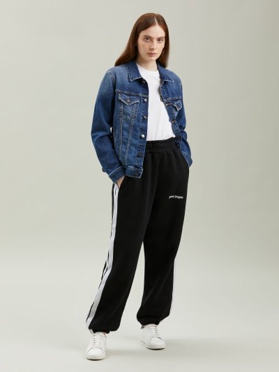 Palm Angels Logo Denim Jacket Bundy Damske Svetlo Modre Biele | SK-701992