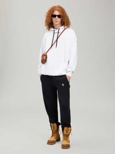 Palm Angels Logo Hoodie Mikiny S Kapucňou Panske Biele Čierne | SK-862033