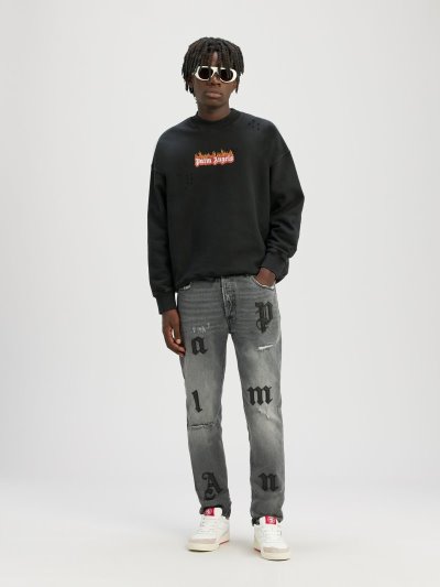 Palm Angels Logo Patch Klasické Denim Pants Džínsy Panske Siva Čierne | SK-861230